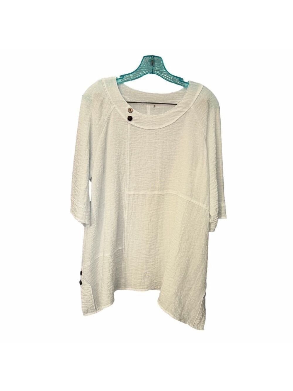 Habitat White Crinkle Tunic Top Asymmetrical Button Detail Relaxed Fit